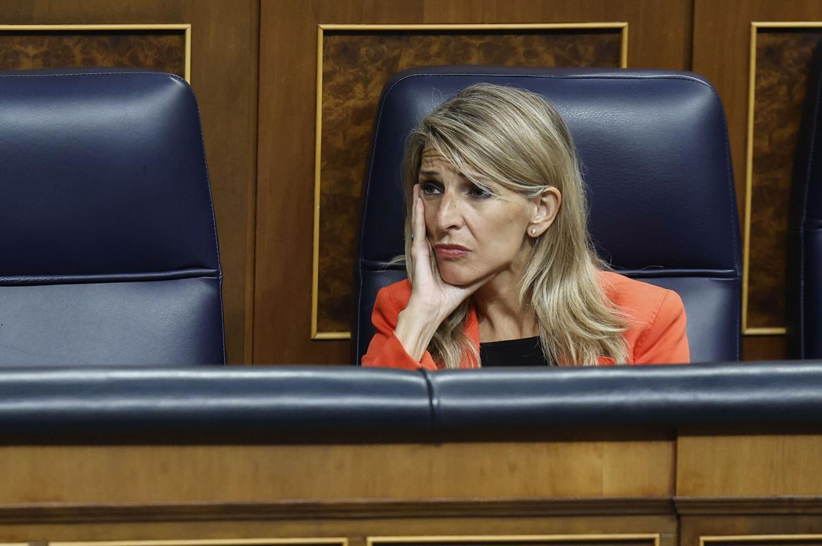 La vicepresidenta segunda y ministra de Trabajo y Economía Social, Yolanda Díaz, este martes en el Pleno.