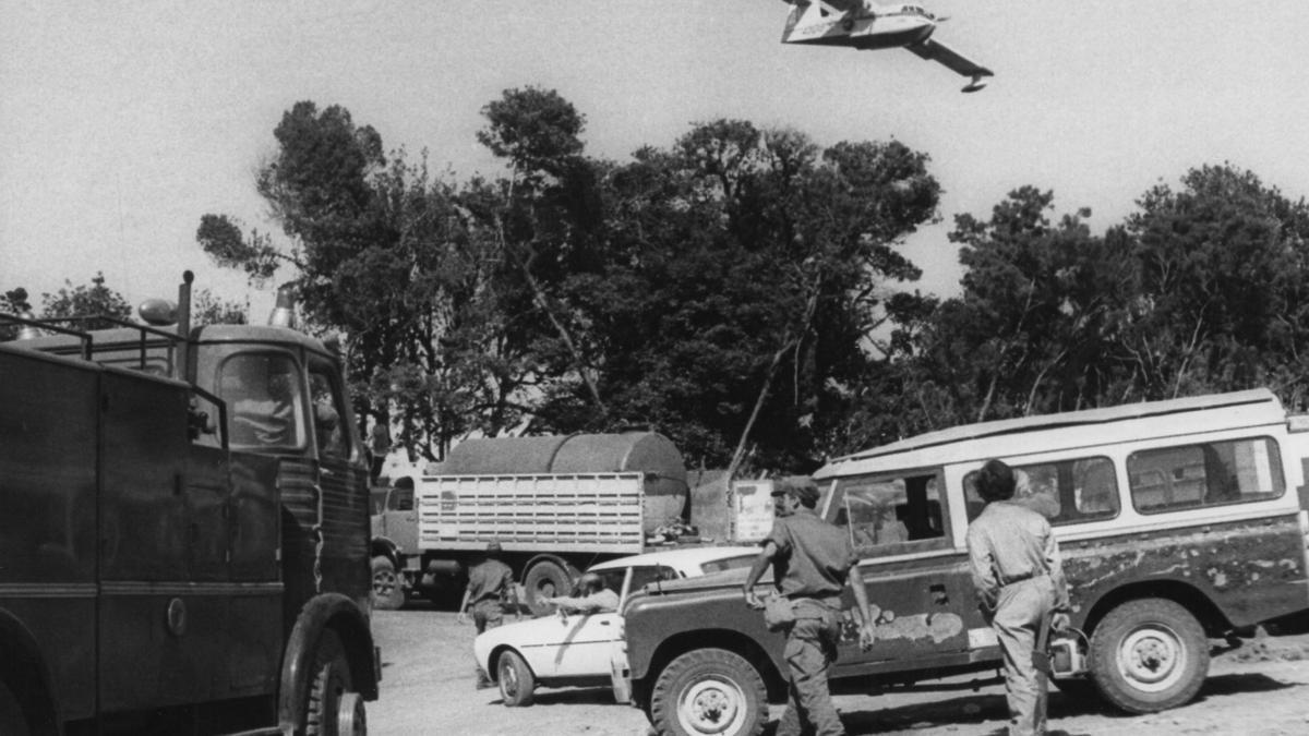 Varios de los vehículos implicados en las tareas de rescate y extinción del fuego.