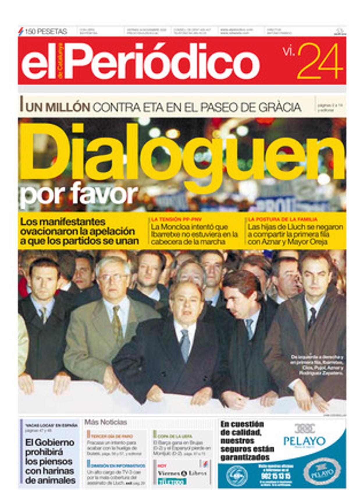 Manifestación multitudinaria para que ETA deje las armas. 24/11/2000