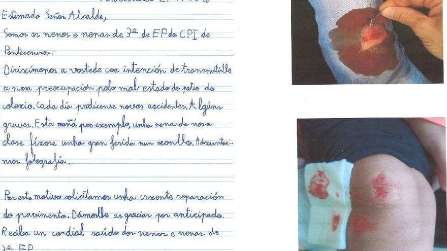 La carta y las fotos remitidas al alcalde hace dos años.