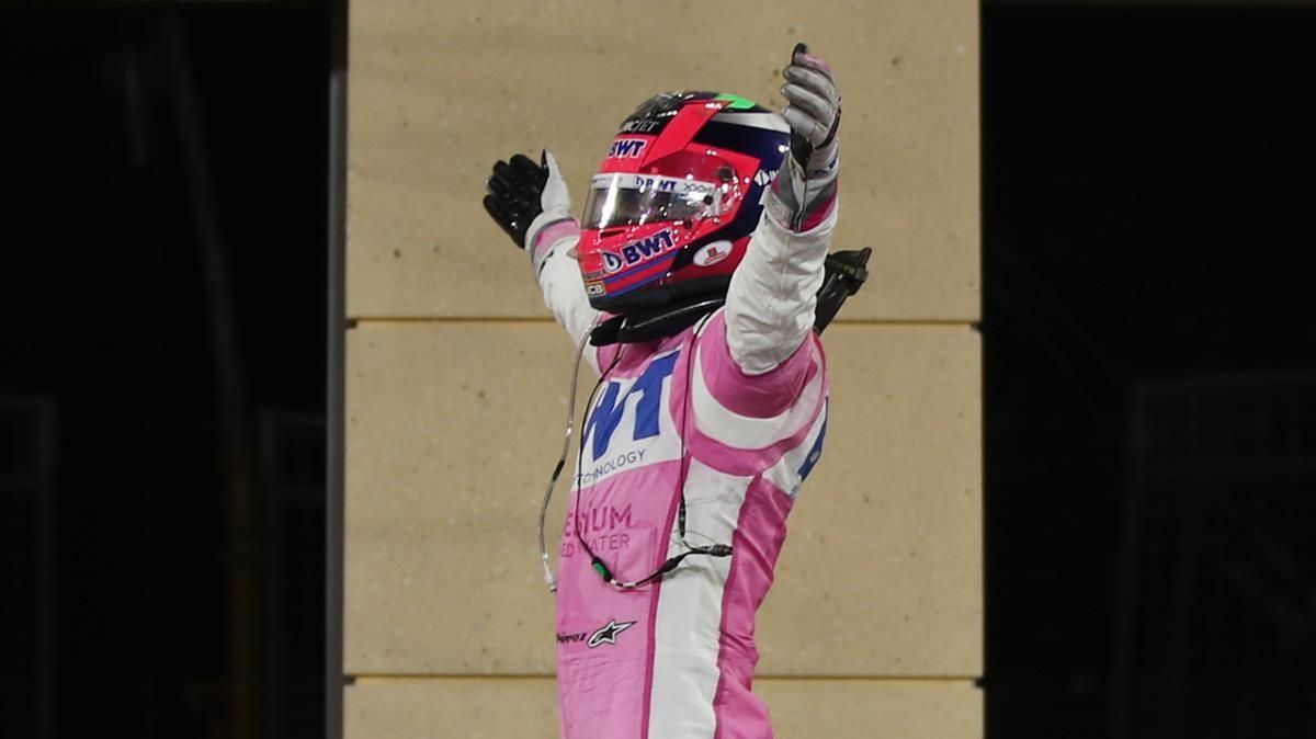 Formula One F1 - Sakhir Grand Prix - Bahrain International Circuit  Sakhir  Bahrain - December 6  2020  Racing Point s Sergio Perez celebrates after winning the race Pool via REUTERS Tolga Bozoglu