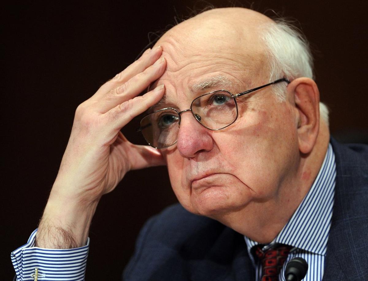 (FILES) In this file photo taken on February 02, 2010 Paul Volcker, Chairman of the President’s Economic Recovery Advisory Board testifies before the Senate Banking, Housing and Urban Affairs Committee on Capitol Hill in Washington, DC. - Volcker, who tackled American inflation in the 1970s and ’80s and later leant his name to landmark Wall Street reforms, died December 8, 2019 according to media reports December 9,2019. Volcker, who headed the US central bank from 1975 to 1987, was 92. (Photo by Tim SLOAN / AFP)