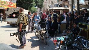 Soldados en el centro de la ciudad de Afrín, al norte de Siria.