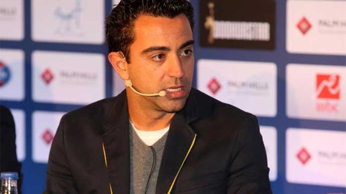 Xavi, en la rueda de prensa de la presentación de un campus