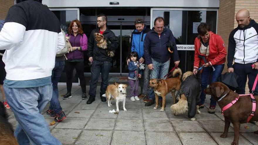 Concentración de dueños de perros delante del Ayuntamiento de Castrillón hace unos meses.