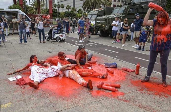 LAS PALMAS DE GRAN CANARIA A 03/06/2017.Protesta de activistas por el Día de las Fuerzas Armadas en Plaza de las Islas Canarias. FOTO: J.PÉREZ CURBELO