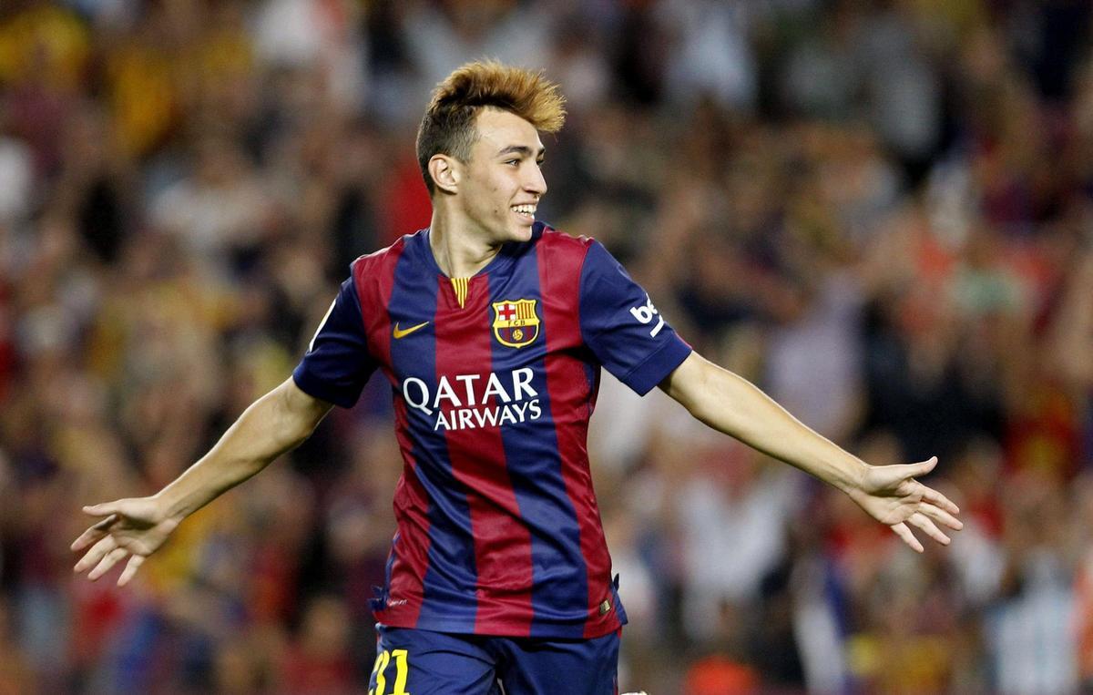 Munir El-Haddadi celebra un gol con el FC Barcelona