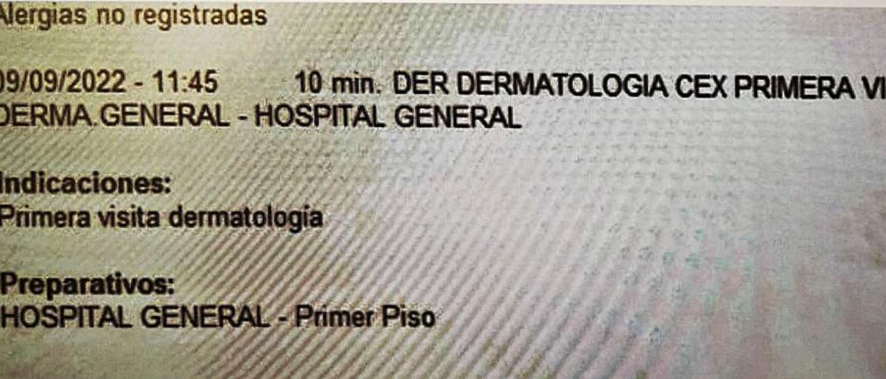 Una cita con el dermatólogo pedida ahora se fija para el 9 de septiembre