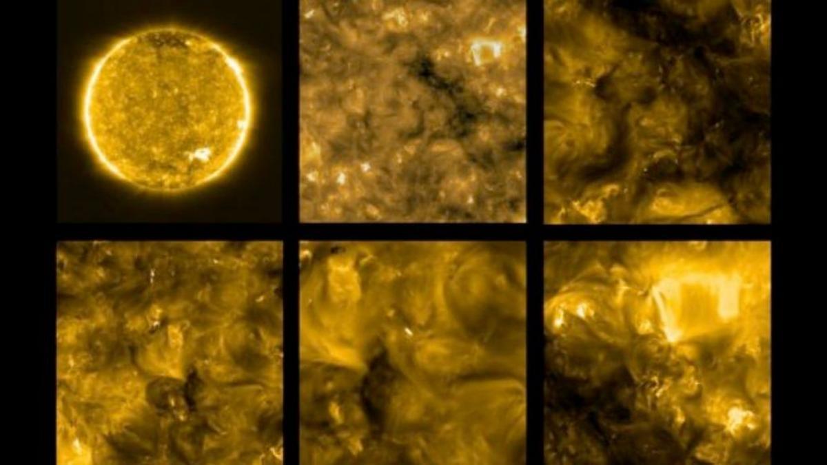 Imágenes tomadas por Solar Orbiter en 2020, que muestran una variedad de estructuras a pequeña escala en el Sol, en forma de puntos brillantes.