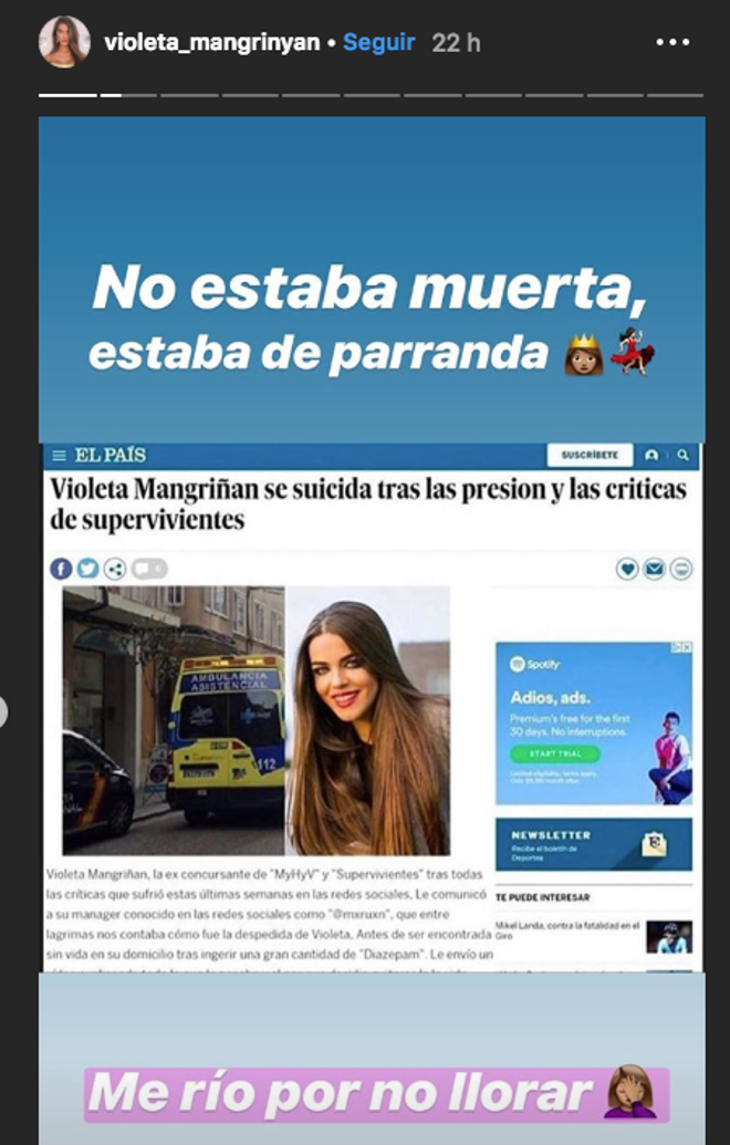 Violeta Mangriñán niega su fallecimiento