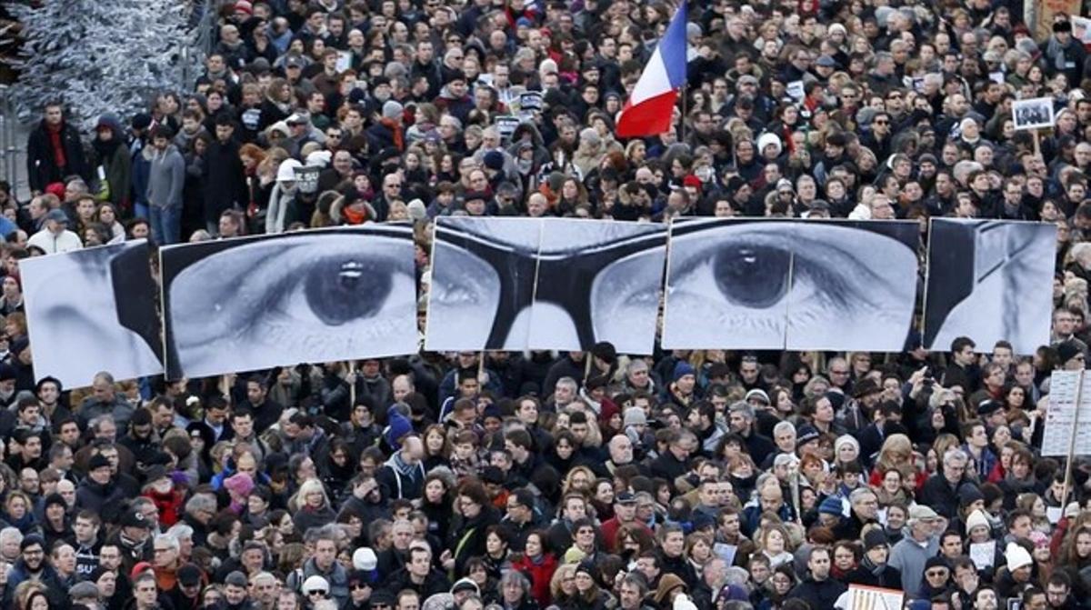Manifestación multitudinaria en París tras los atentados contra ’Charlie Hebdo’, el 11 de enero de 2015.