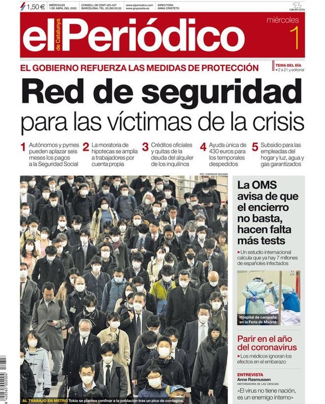 La portada de EL PERIÓDICO del 1 de abril del 2020.