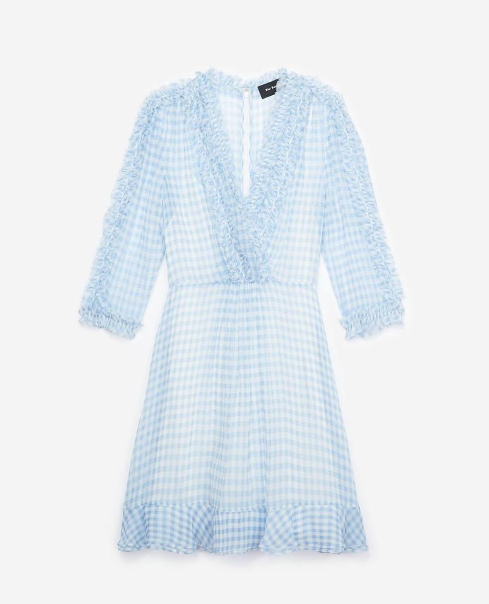 Vestido de cuadros Vichy en celeste y blanco de The Kooples