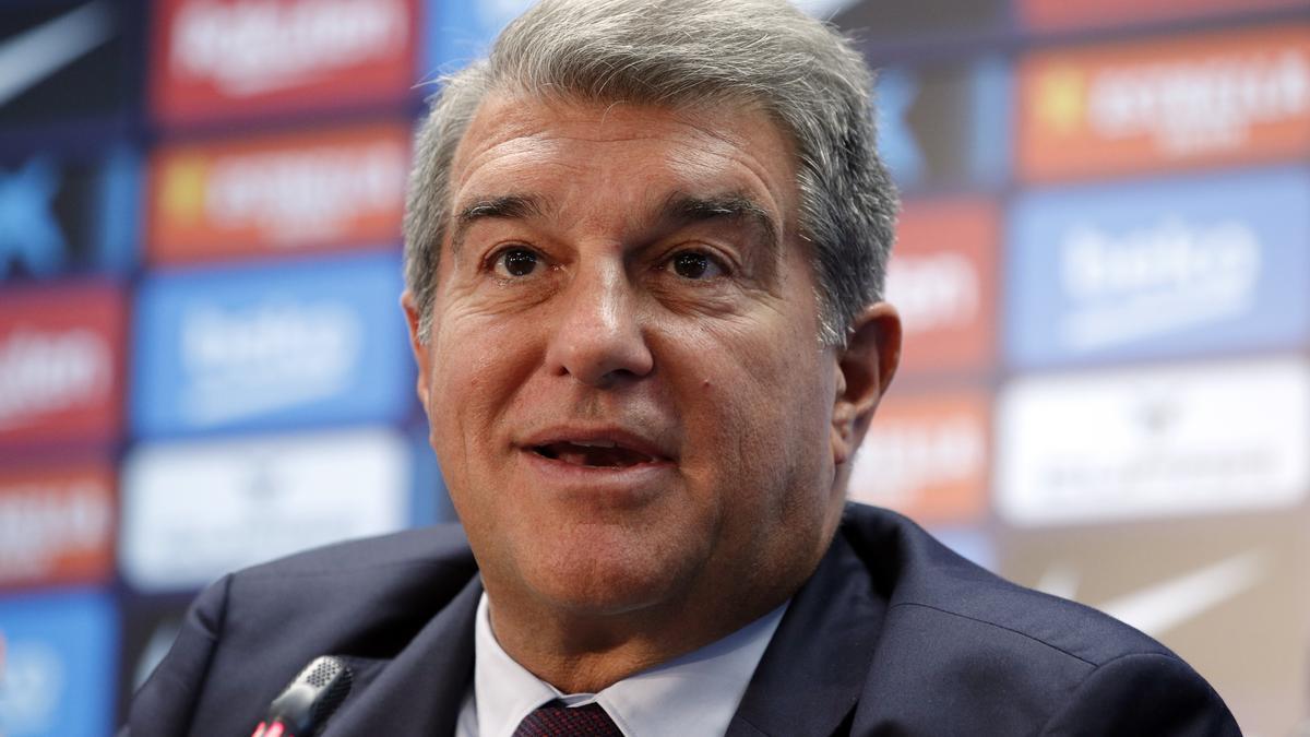 El presidente del Barça, Joan Laporta, durante una rueda de prensa.