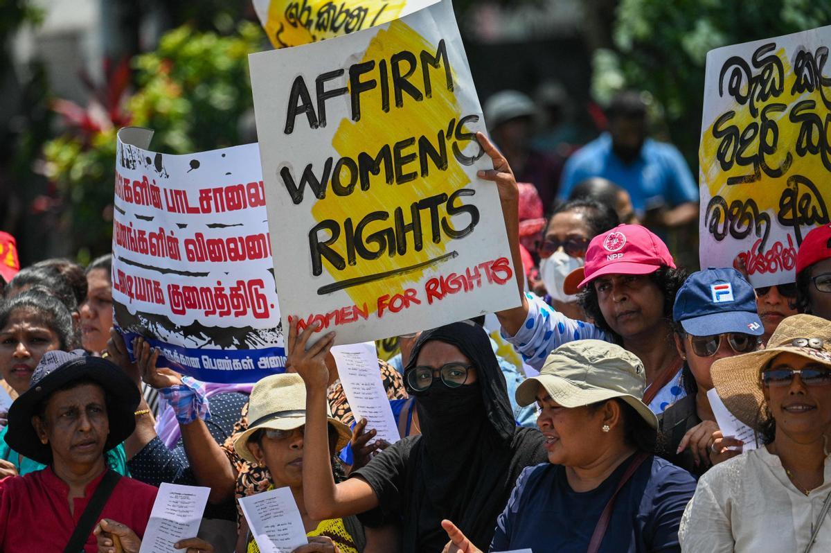 Manifestaciones por el 8-M en Colombo, Sri Lanka.