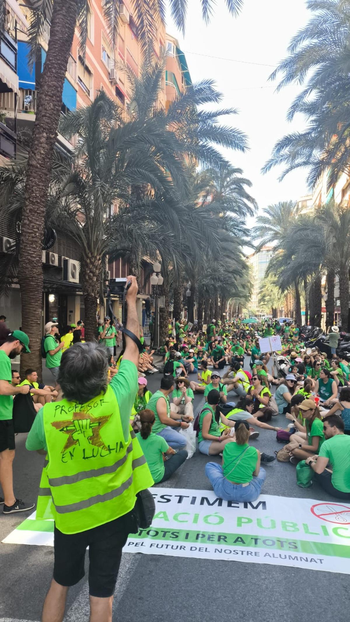 Una columna educativa de profesores de la Zona Norte de Alicante y de la Playa San Juan, en una sentada este martes