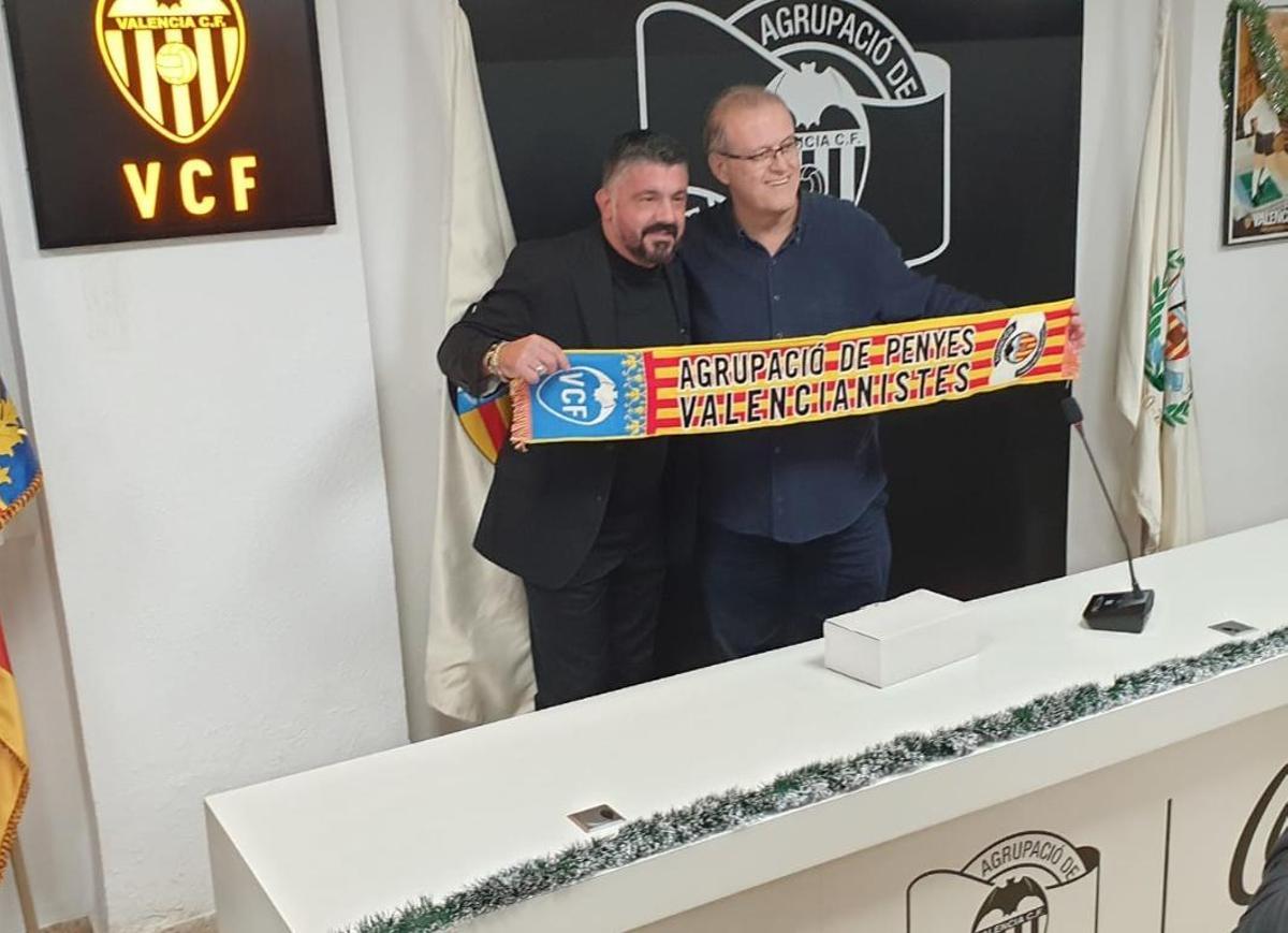 Gattuso, este jueves, en la Agrupación de Peñas del Valencia CF