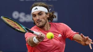 The Greek tennis player Stefanos Tsitsipas in action against the Spanish tennis player Roberto Carballes, during the round of 16 of the Barcelona Open Banc Sabadell-Trofeo Conde de Godi, Spain, 18 April 2024. EFE/Alejandro Garcia