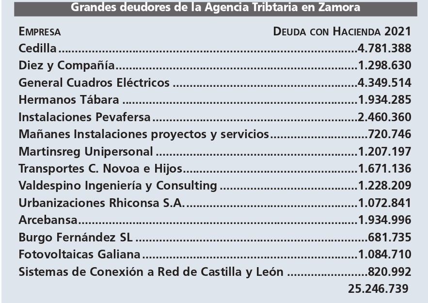 Mayores deudores de Hacienda en Zamora