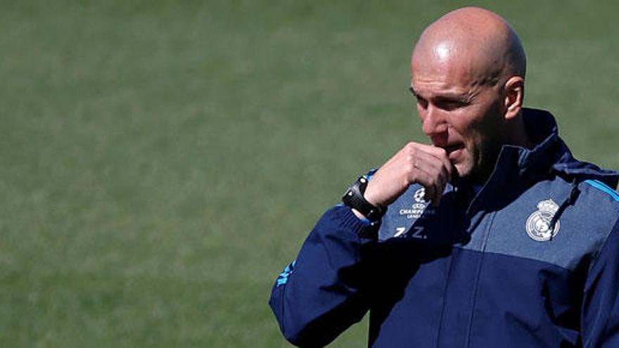 Zinedine Zidane, en la sesión de entrenamiento de hoy