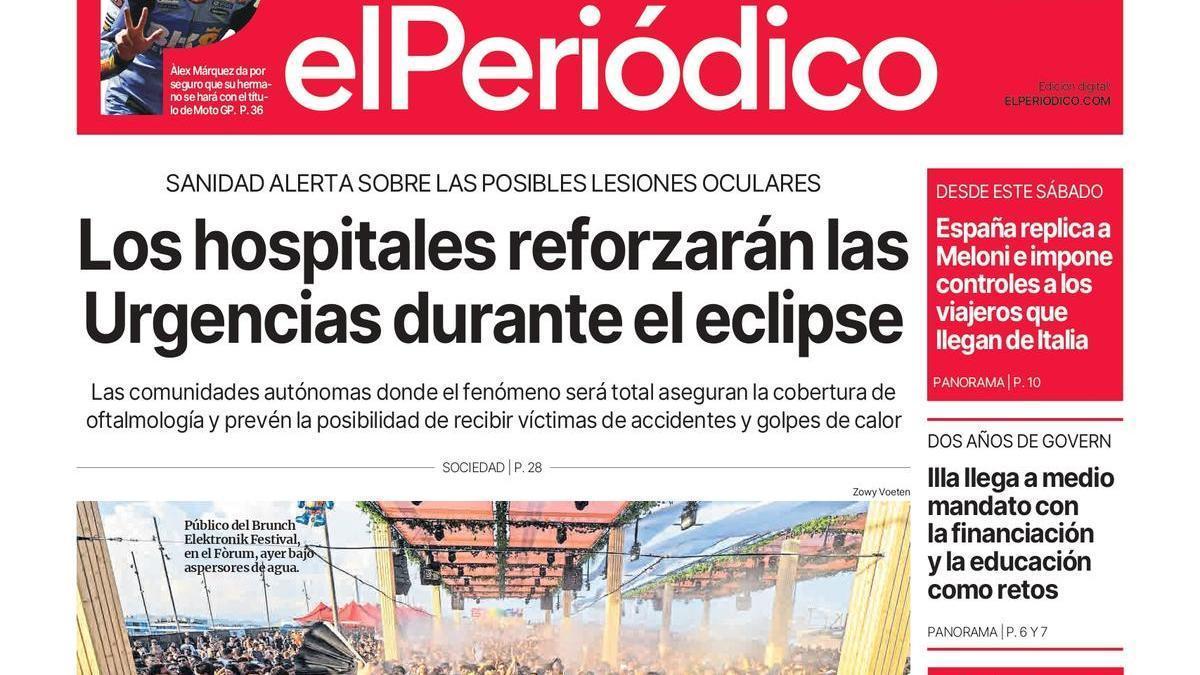 La portada de EL PERIÓDICO del 8 de agosto de 2026