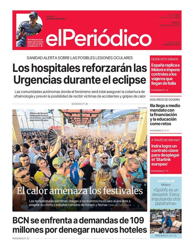 La portada de EL PERIÓDICO del 8 de agosto de 2026