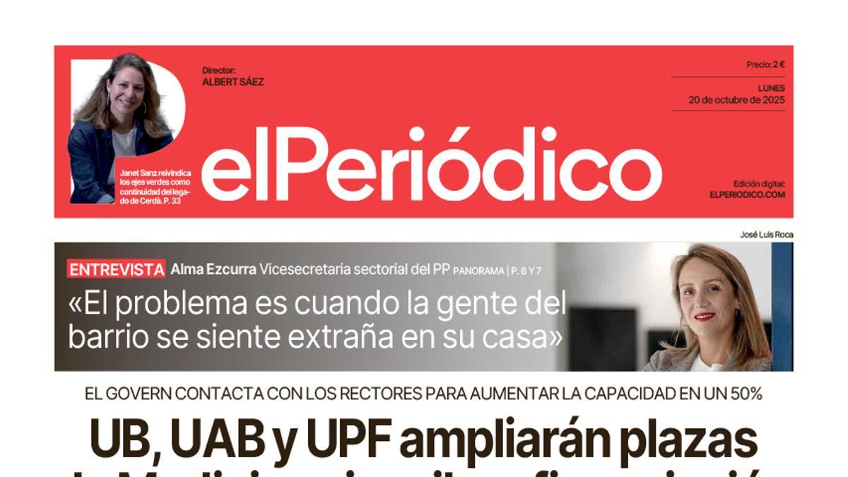 La portada de EL PERIÓDICO del 20 de octubre de 2025