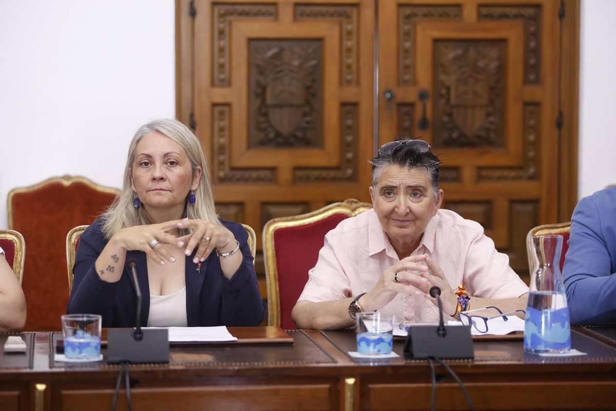 Carmen Pozón y Dolores Martínez, en la sesión plenaria de junio.