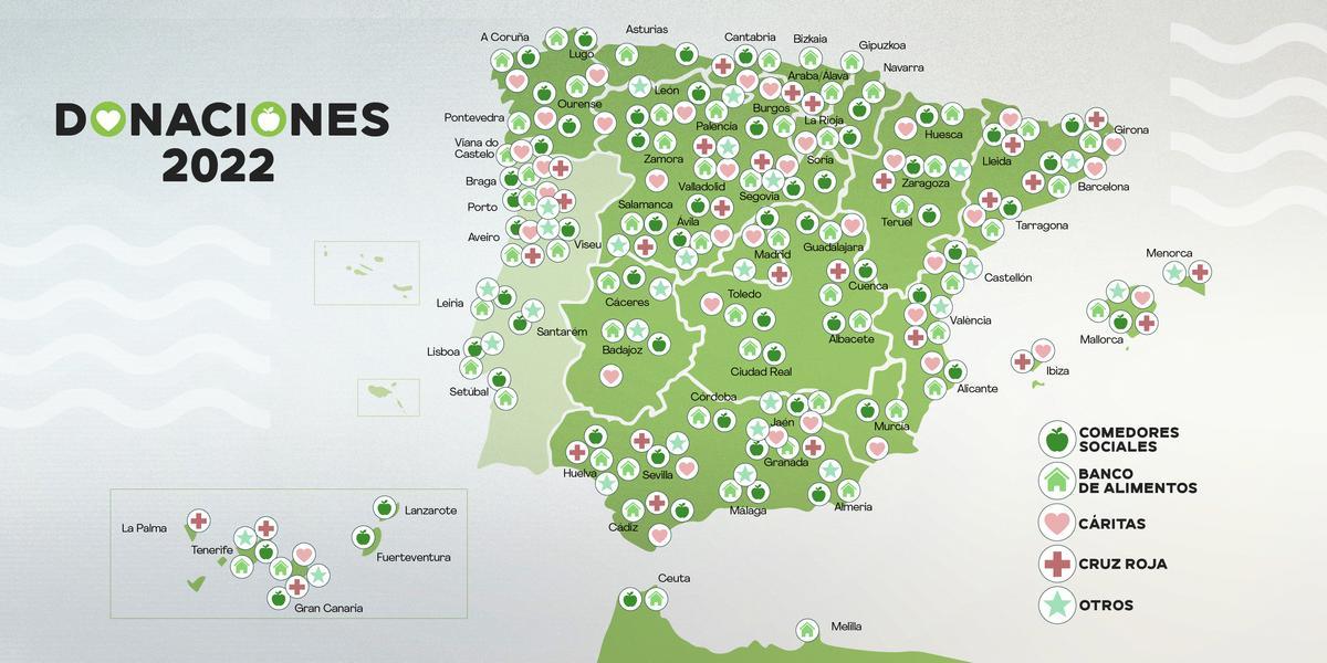 Mapa de donaciones de alimentos en 2022.