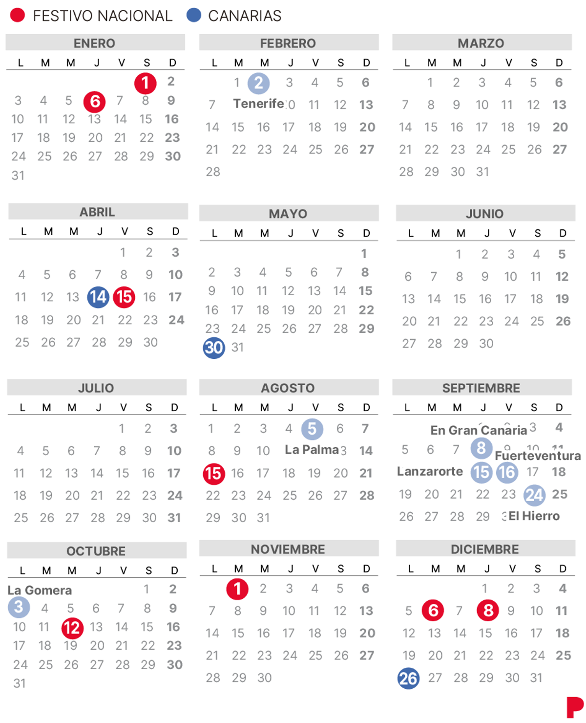 Calendario laboral de Canarias del 2022.