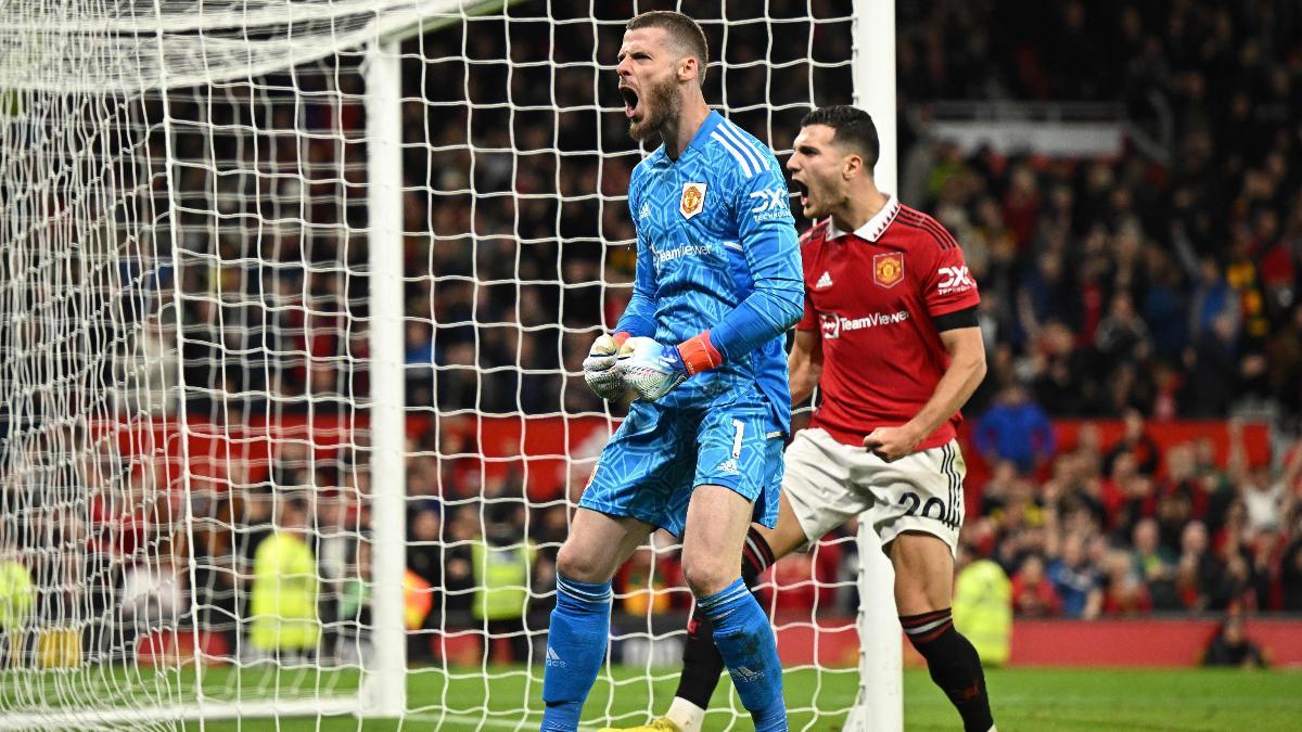 David De Gea celebrando una gran parada ante el West Ham