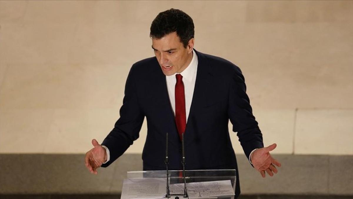 Pedro Sánchez, el pasado miércoles en el Congreso, tras la firma de su pacto con Ciudadanos.