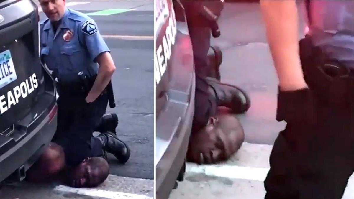 Dos momentos del vídeo en el que se puede ver cómo el policía de Minneapolis pisa el cuello de George Floyd hasta dejarle inconsciente.