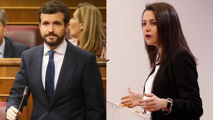 Casado y Arrimadas se reúnen esta tarde en el Congreso por las coaliciones