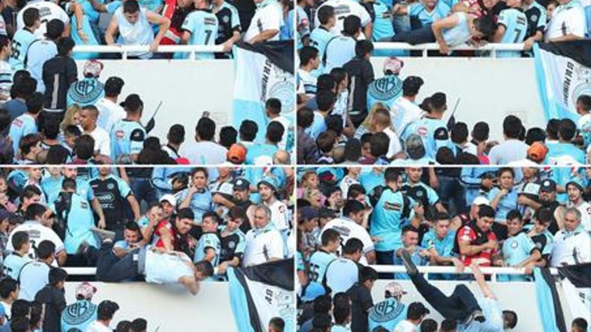 Violencia 8 Balbo es arrojado al vacío por hinchas de Belgrano.