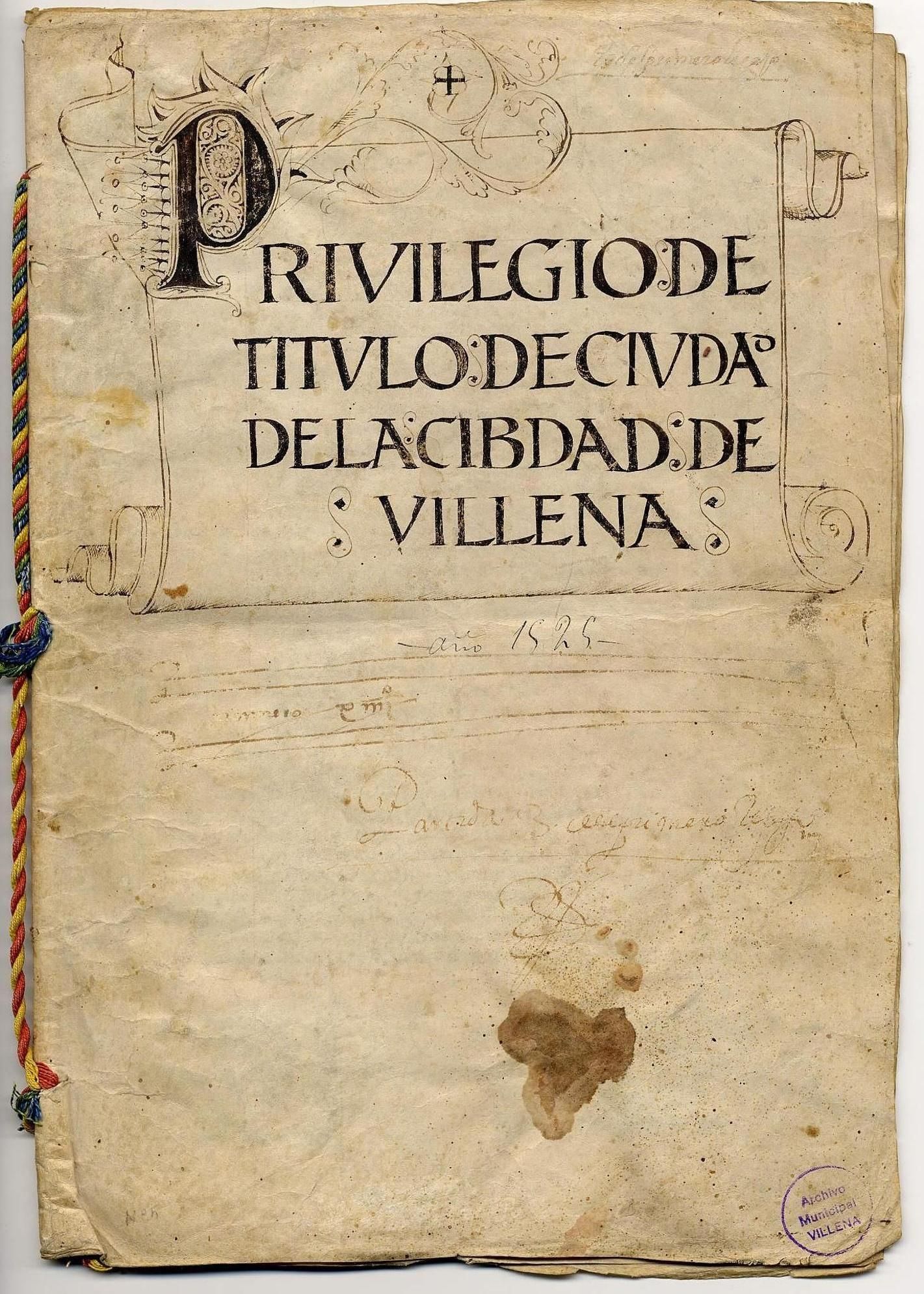 El valioso documento histórico que contiene la concesión del título de Ciudad a Villena.
