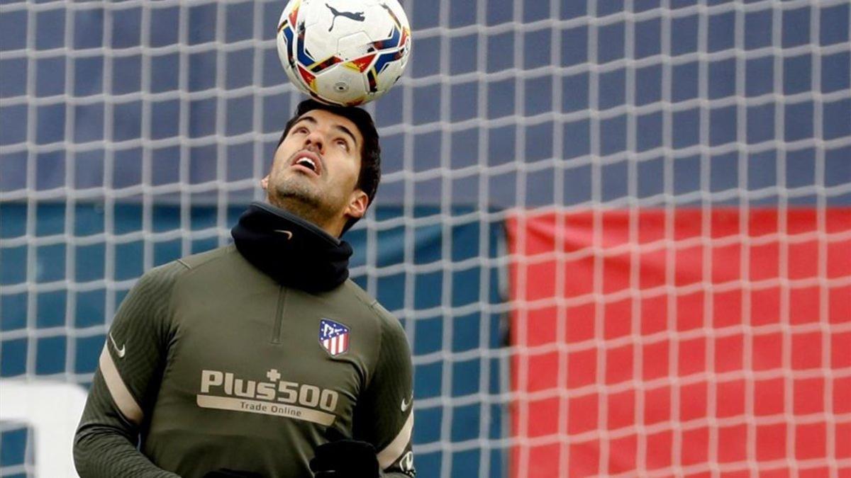 Luis Suárez, durante su primer entrenamiento con el grupo tras  superar la covid-19