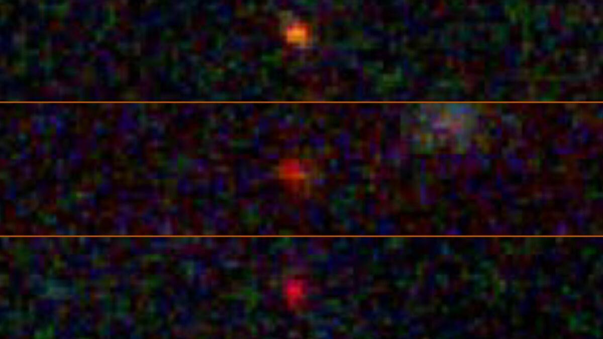 Estos tres objetos (JADES-GS-z13-0, JADES-GS-z12-0 y JADES-GS-z11-0) fueron identificados originalmente como galaxias en diciembre de 2022, mediante observaciones con el JWST. Ahora, un equipo de científicos cree que podrían ser &quot;estrellas oscuras&quot;.
