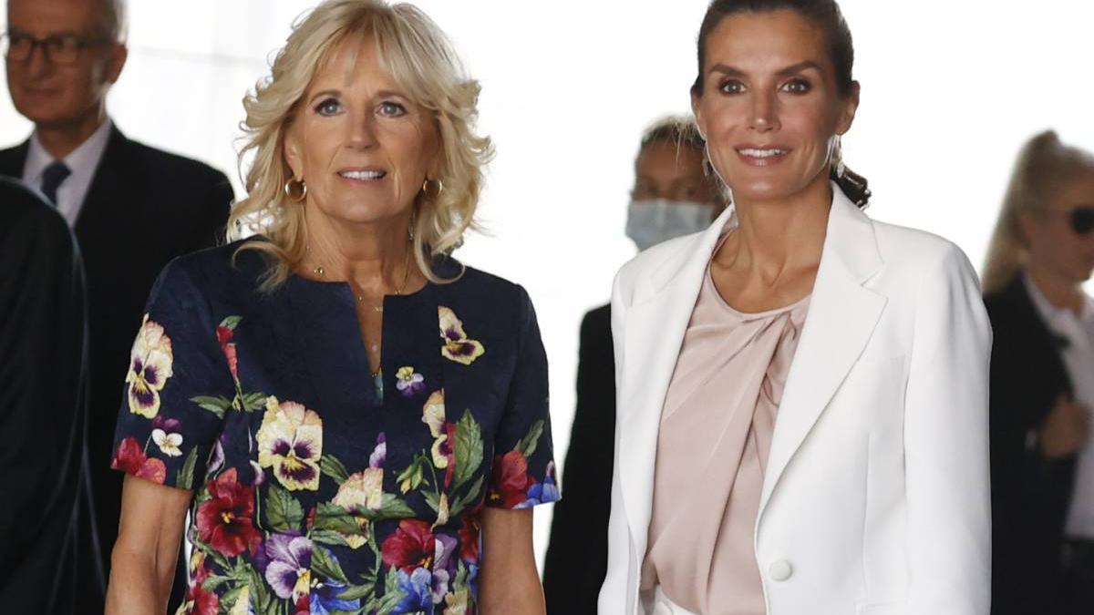 La reina Letizia, anfitriona de Jill Biden, que ha viajado a Madrid con motivo de la cumbre de la OTAN