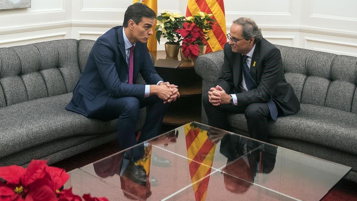 Pedro Sánchez y Quim Torra, durante su encuentro en el Palau de Pedralbes, el pasado 20 de diciembre.