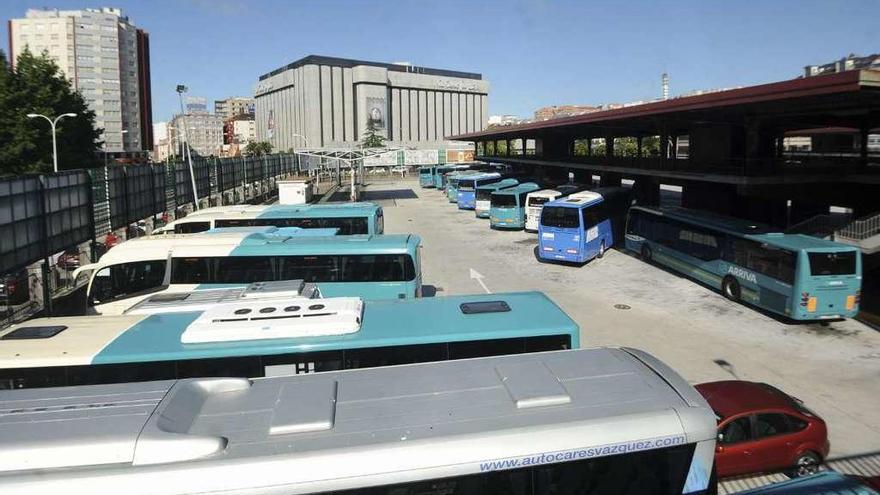 Autobuses en la estación de A Coruña durante una de las jornadas de huelga.