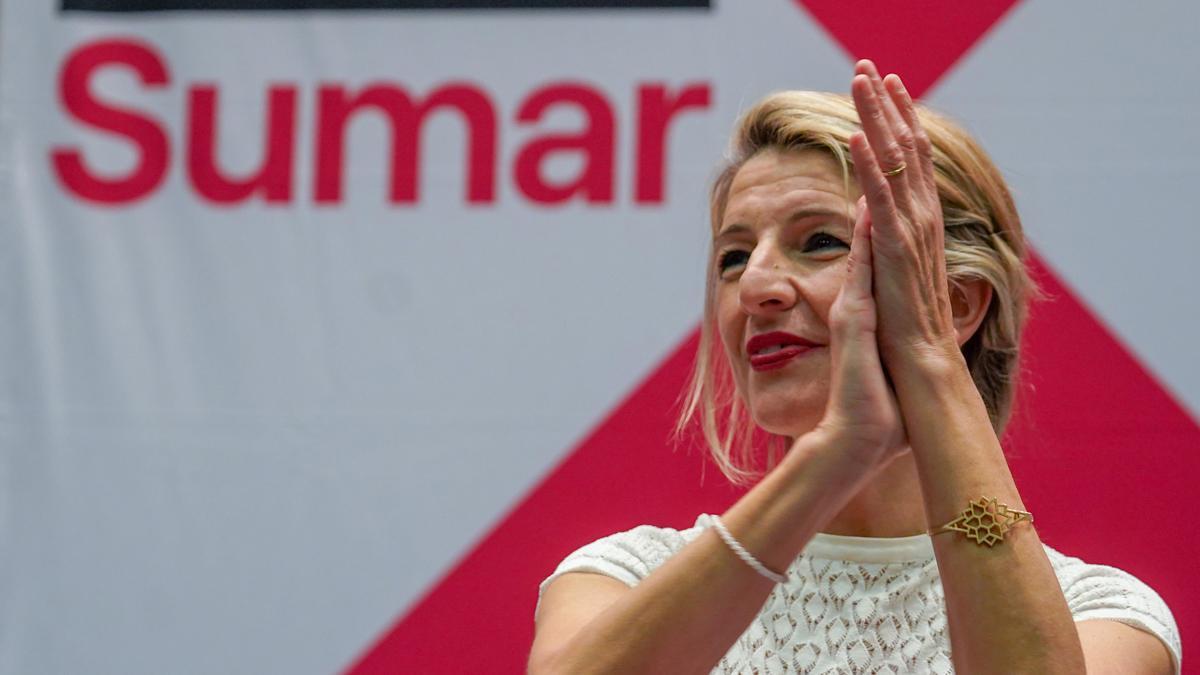 Yolanda Díaz, durante acto de escucha de su proyecto Sumar.