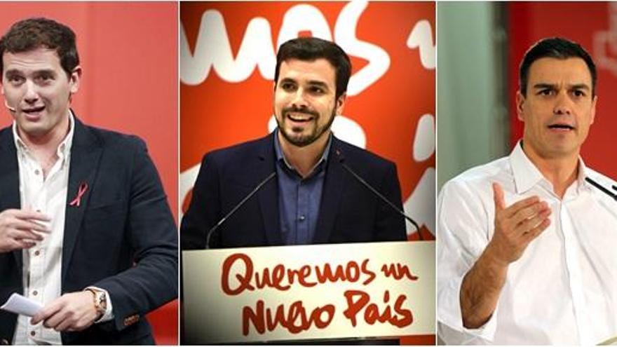 Albert Rivera, Alberto Garzón y Pedro Sánchez.