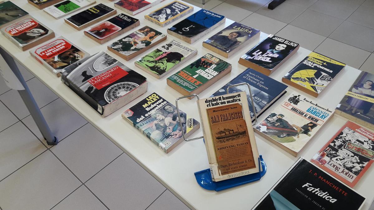Exhibición de libros en la biblioteca Miguel González Garcés de A Coruña.