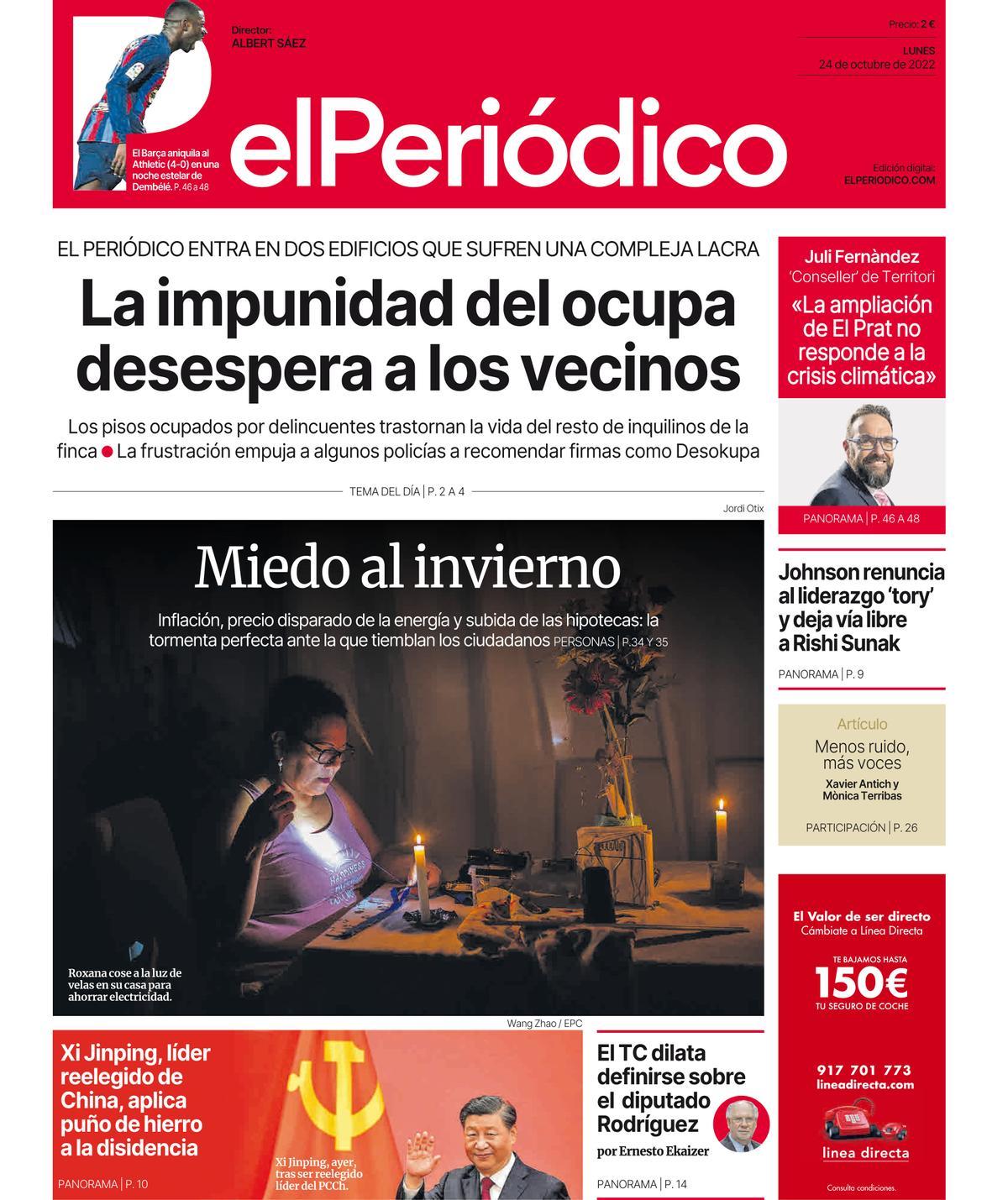 La portada d’EL PERIÓDICO del 24 d’octubre del 2022