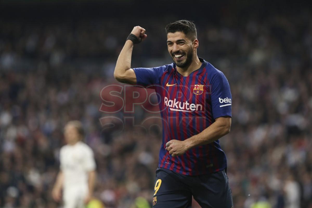 Luís Suárez eufórico tras marcar el tercer gol del Clásico de semifinal de Copa del Rey entre el Real Madrid y el FC Barcelona. Luís Suárez eufórico tras marcar el tercer gol del Clásico de semifinal de Copa del Rey entre el Real Madrid y el FC Barcelona.
