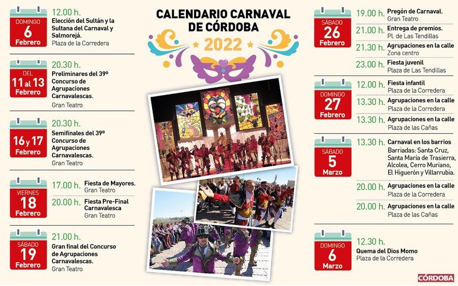 Calendario del Carnaval de Córdoba 2022.