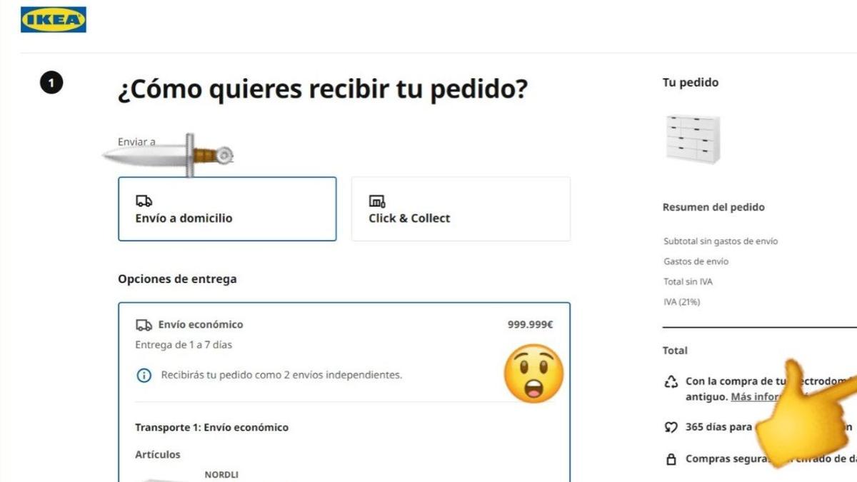 Extracto del recibo del envío divulgado por la tuitera