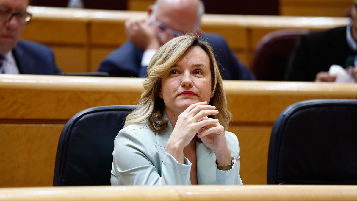 La ministra de Educación, Pilar Alegría, este martes en el Pleno del Senado.