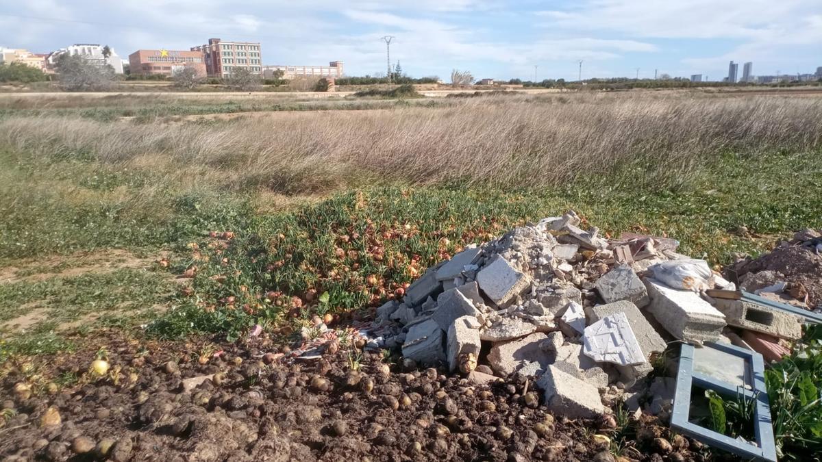 Escombros abandonados en la huerta de Paterna.